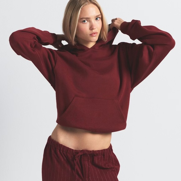 SKIMS Cotton Fleece Classic Zip Up Hoodie in Merlot Size Large Relaxed Fit NWT - Picture 4 of 15